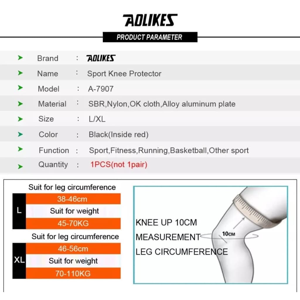 AOLIKES 7907 Knee Support Knee Pad Pelindung Lutut Deker Knee Brace