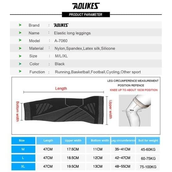 AOLIKES 7060- Knee Support Knee Pad - Pelindung Lutut Panjang Paha Betis