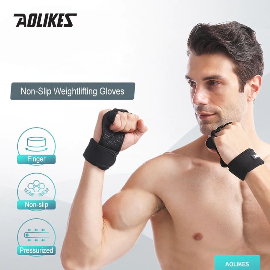 AOLIKES 118 Hand Wrap Strap Weight Lifting Wristband Sarung Tangan Angkat Besi Dumble Barbel