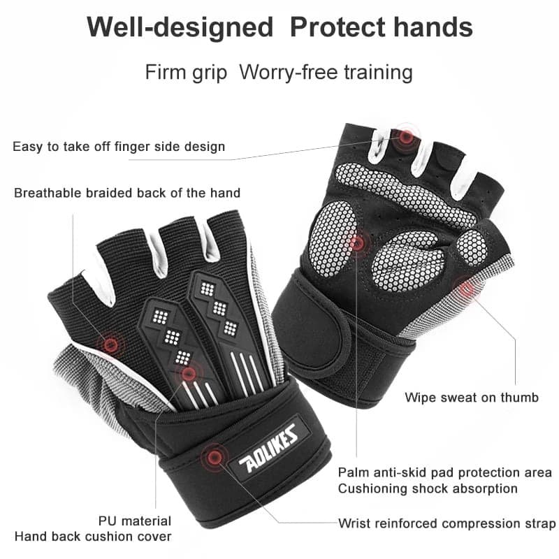 AOLIKES 115 Hand Wrap Strap Weight Lifting Wristband Sarung Tangan Angkat Besi Dumble Barbel Motor Pelindung Pergelangan Tangan Terkilir