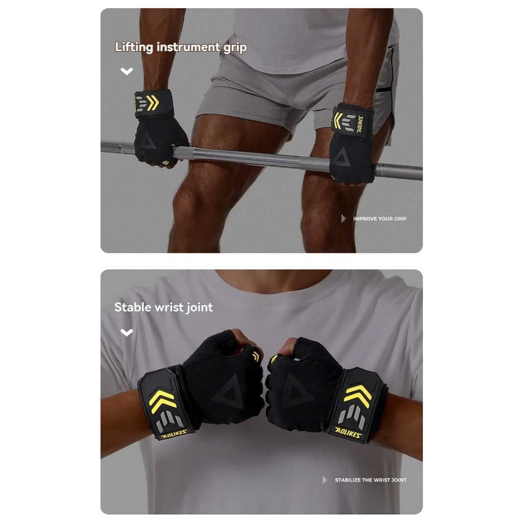 Sarung Tangan Gym Fitness Wrist Strap Band - Gloves Fitness Half Finger Anti Slip AOLIKES 123
