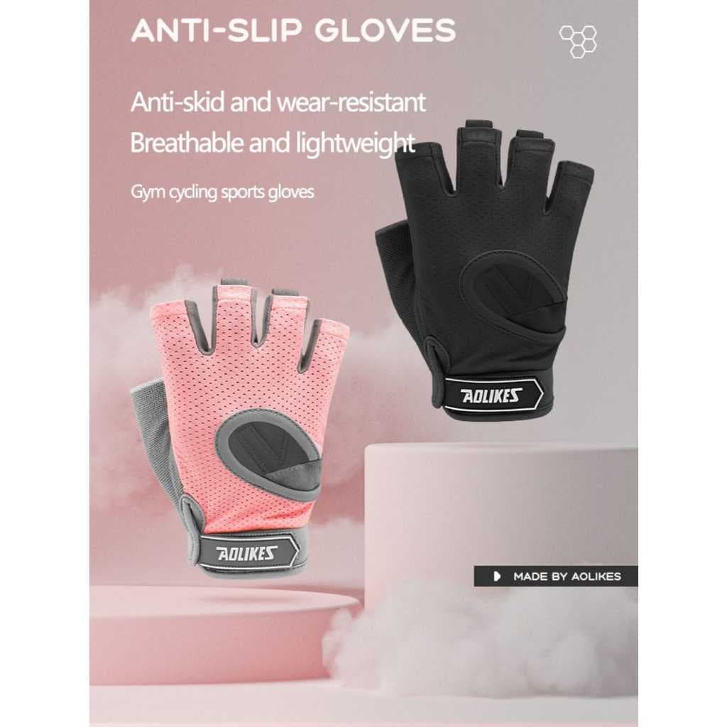 Sarung Tangan Gym Fitness Anti Slip - Gloves Fitness Anti Slip Half Finger Olahraga Angkat Beban AOLIKES 122