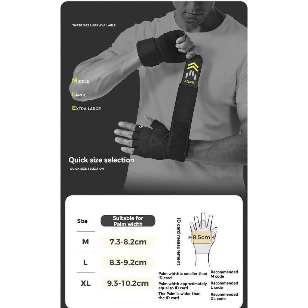 Sarung Tangan Gym Fitness Wrist Strap Band - Gloves Fitness Half Finger Anti Slip AOLIKES 123