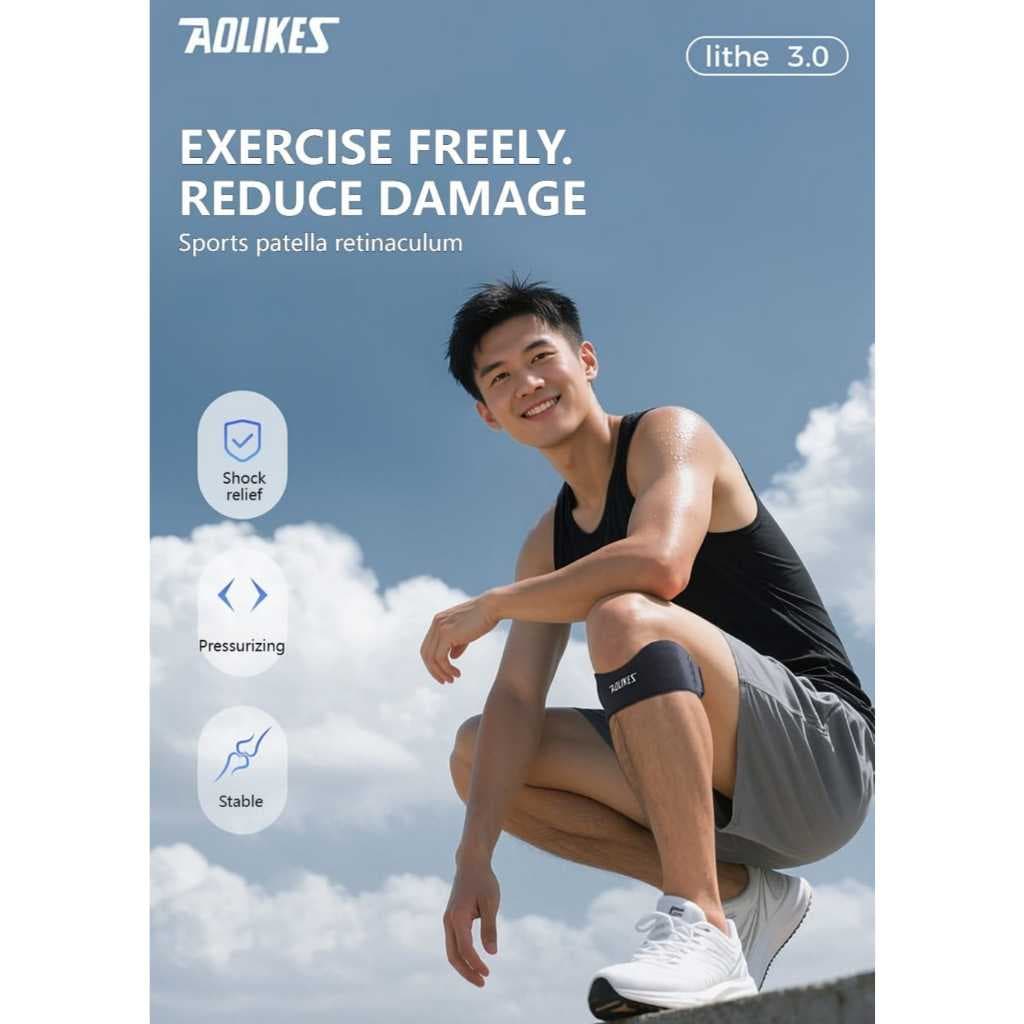 AOLIKES 7922 Deker Pelindung Lutut Patella Knee Strap Support Silicone Pad - Penyangga Lutut Olahraga Lari Basket Gym Voli Anti Cedera — gambar 2