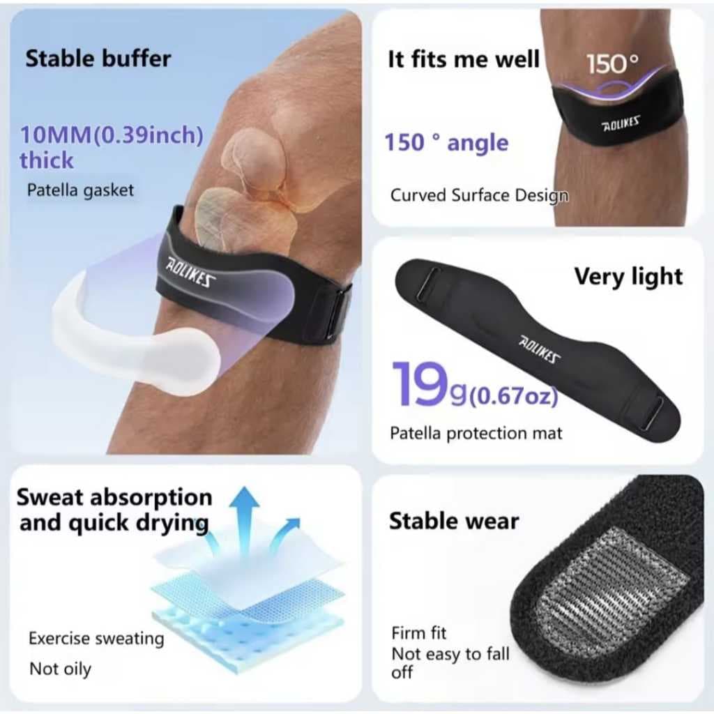AOLIKES 7922 Deker Pelindung Lutut Patella Knee Strap Support Silicone Pad - Penyangga Lutut Olahraga Lari Basket Gym Voli Anti Cedera — gambar 4