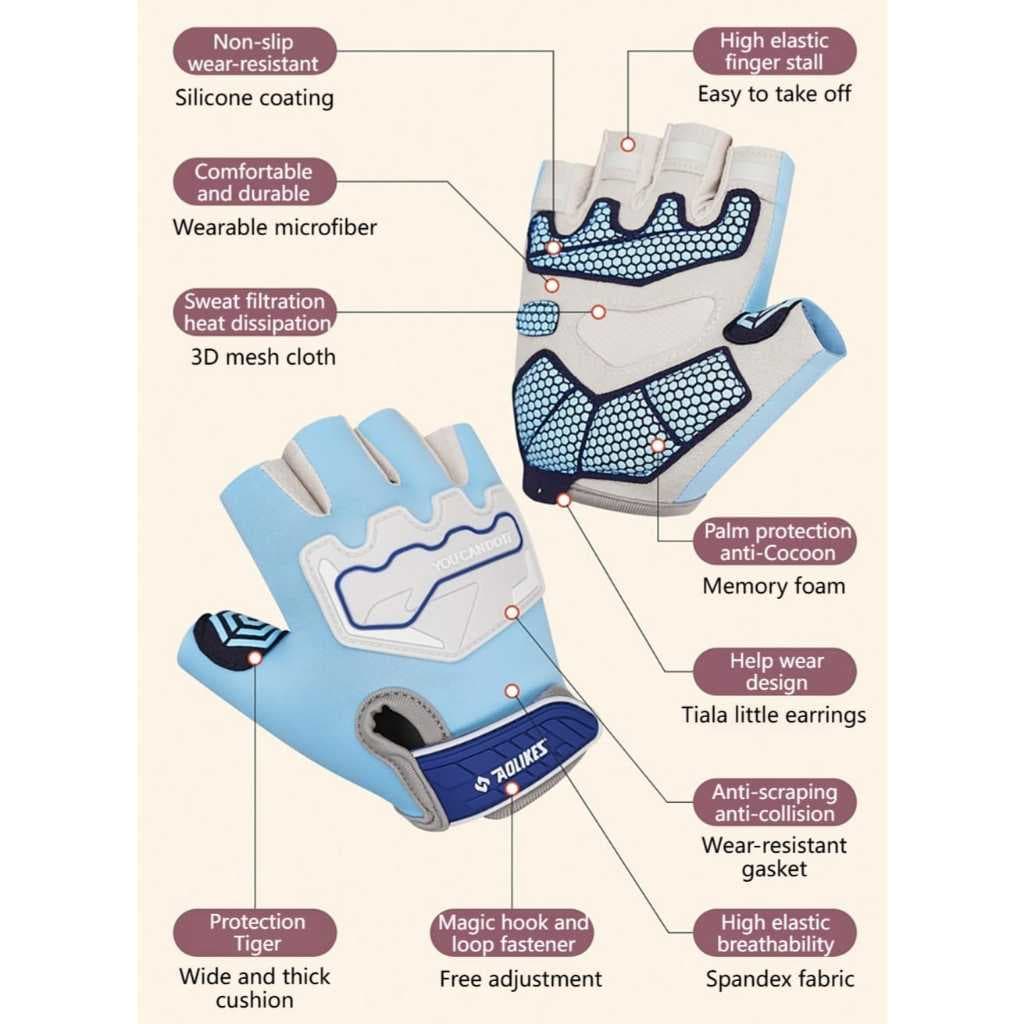 AOLIKES 125 Sarung Tangan Olahraga Sepeda Anak Kids Sports Gloves Anti Slip Half Finger Pelindung Tangan — gambar 4
