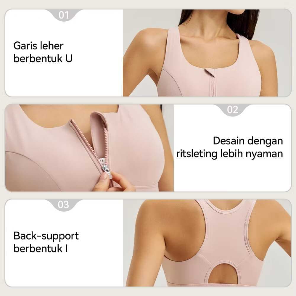 WX183 Sport Bra Seamless Premium Zip Push Bra Olahraga Shockproof Gym Yoga Tenis Padel Fitness