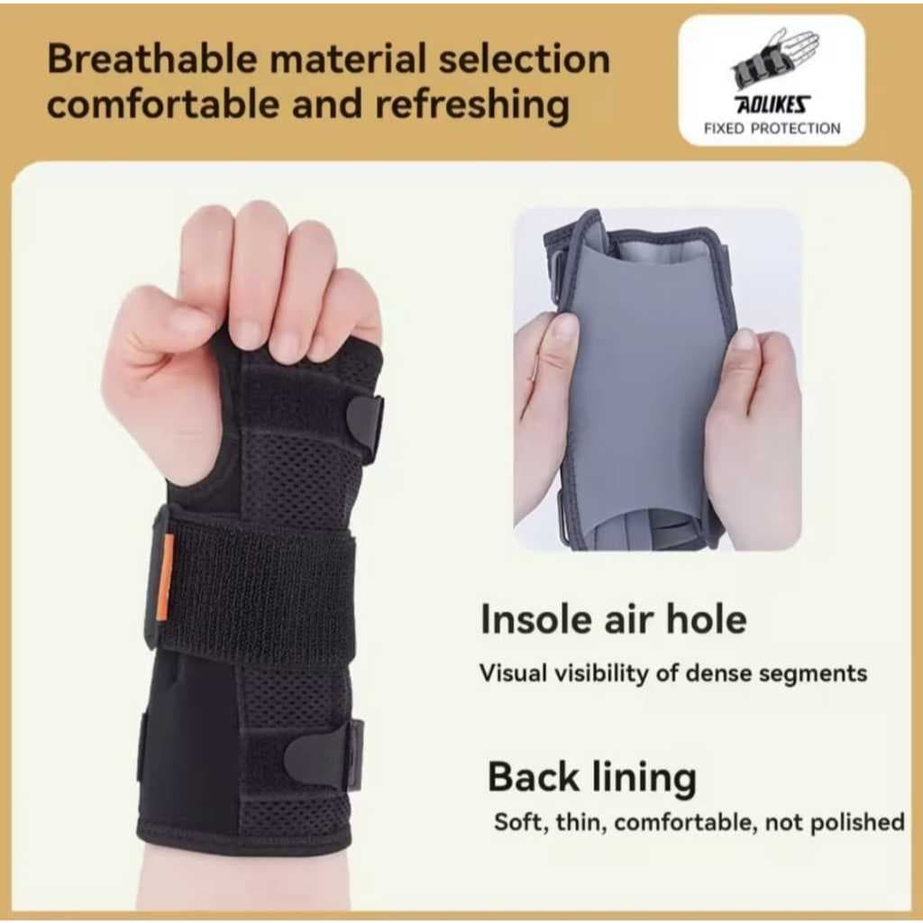 AOLIKES 1684 Wrist Splint Brace Support Splint Carpal Tunnel CTS - Deker Penyangga Pergelangan Tangan Aluminium Support Nyeri Sendi & Keseleo — gambar 3