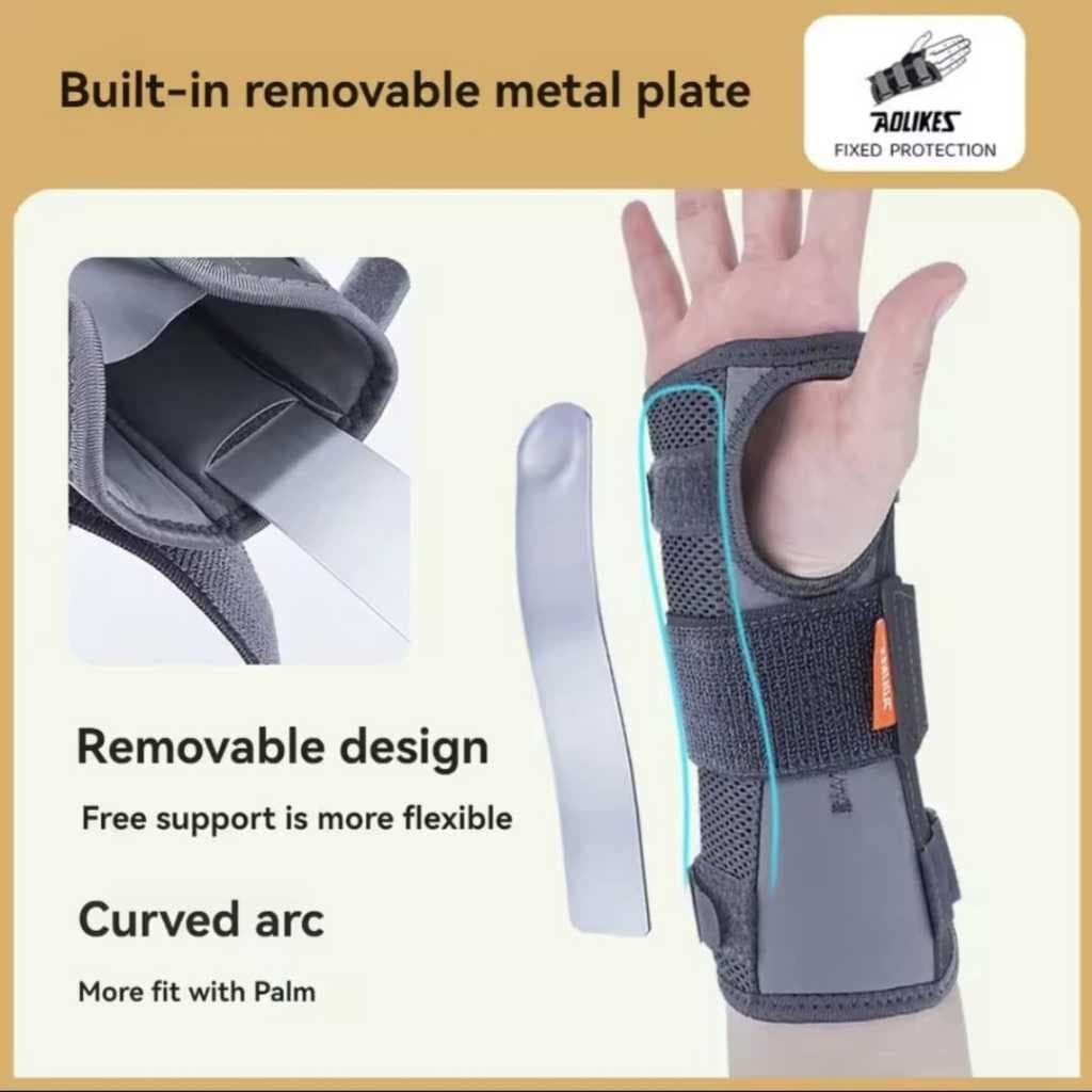 AOLIKES 1684 Wrist Splint Brace Support Splint Carpal Tunnel CTS - Deker Penyangga Pergelangan Tangan Aluminium Support Nyeri Sendi & Keseleo — gambar 4