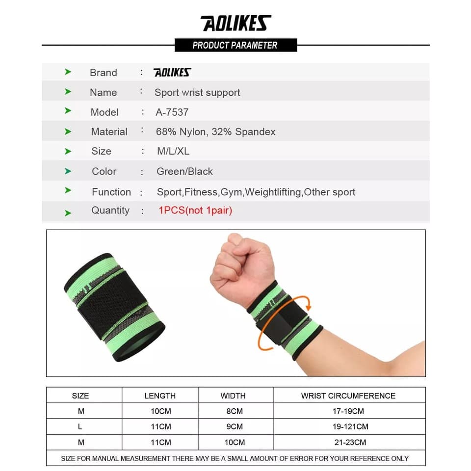 AOLIKES 7537 Wrist Wrap Support Band Pergelangan Tangan Hand Wrap Gym Fitness Lari Pelindung Pergelangan Tangan — gambar 3